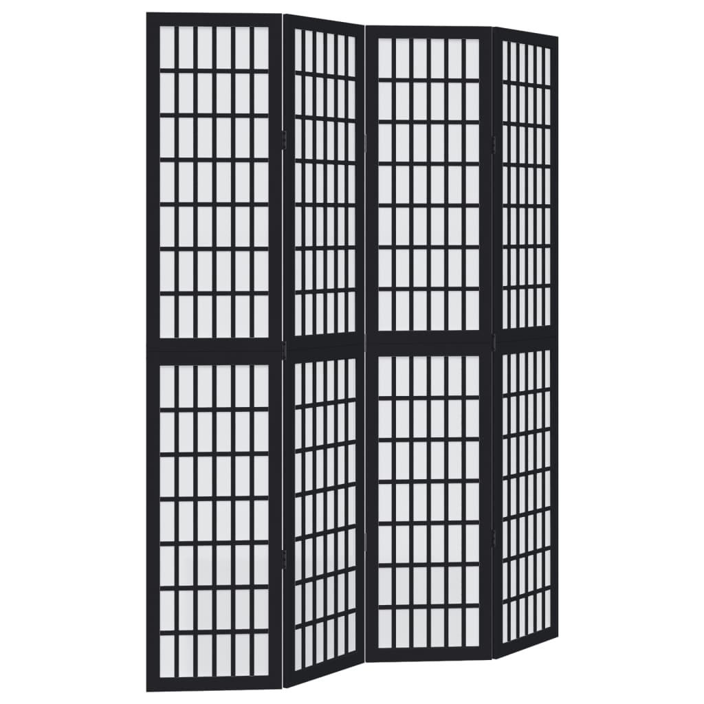 Room Divider 4 Panels Black Solid Wood Paulownia